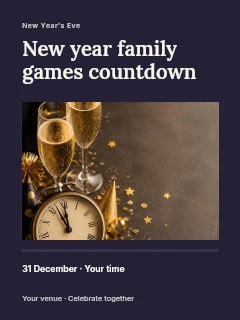 New Year family games countdown poster template · Title & photograph