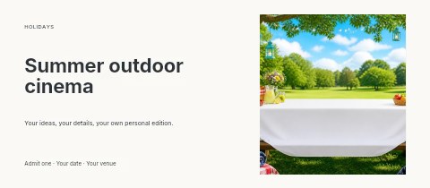 Outdoor picnic table setup with decorations in Summer outdoor cinema event ticket template