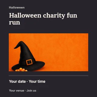 Halloween charity fun run social media post template · Title & photograph