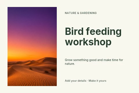Bird feeding workshop postcard template