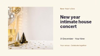 New Year intimate house concert presentation cover template · Horizontal photo dialogue