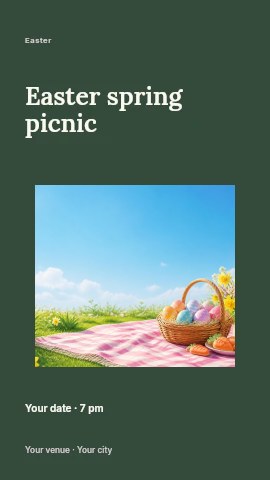 Easter picnic with decorated eggs and flowers in Easter spring picnic instagram story template