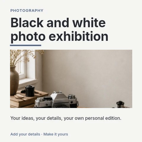 Black and white photo exhibition social media post template