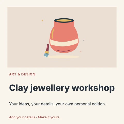 Handmade clay pot and artist brush in Clay jewellery workshop social media post template