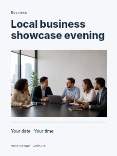 Local business showcase evening poster template · Title & photograph