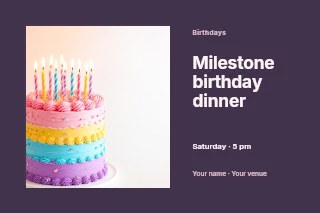 Milestone birthday dinner postcard template · Horizontal photo dialogue