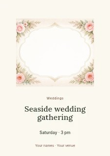 Seaside wedding gathering flyer template · Picture window