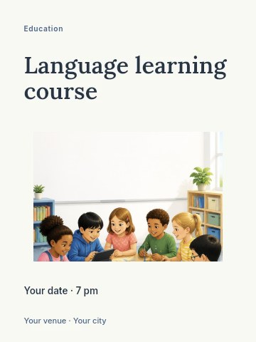 Children learning together with technology and books in Language learning course invitation template