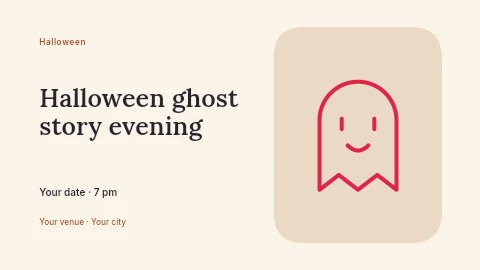 Friendly Halloween ghost · Outline in Halloween ghost story evening banner template