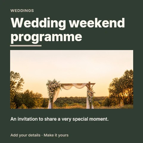 Wedding weekend programme social media post template