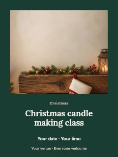 Cozy Christmas Fireplace with Stocking in Christmas candle making class poster · Quiet photo gallery