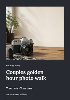Couples golden hour photo walk flyer template · Gallery editorial