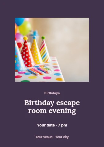 Birthday escape room evening flyer template