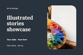 Illustrated stories showcase postcard template · Horizontal photo dialogue