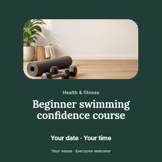 Beginner swimming confidence course social media post template · Picture window