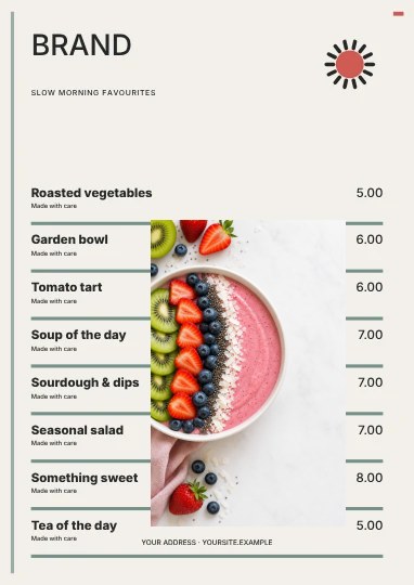 Slow morning favourites · Terrace menu template