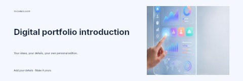 Hand interacting with futuristic digital dashboard in Digital portfolio introduction banner template