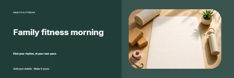 Light yoga setup with mat and props in Family fitness morning banner template