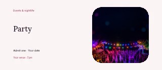 Night Garden event ticket template · Horizontal photo dialogue