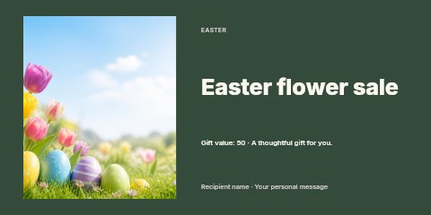Colorful Easter eggs and tulips in Easter flower sale gift voucher template