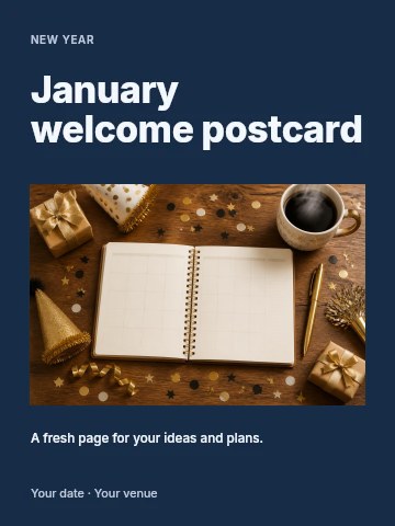 January welcome postcard poster template