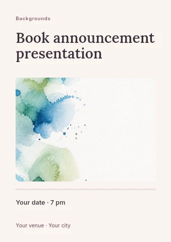 Abstract watercolor splash background in Book announcement presentation flyer template
