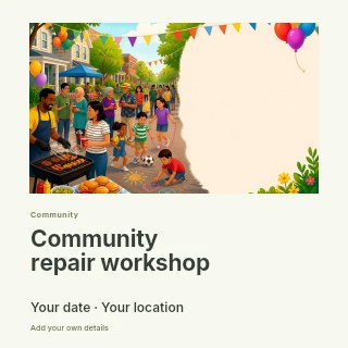 Community repair workshop social media post template · Gallery editorial