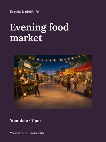 Evening outdoor market with string lights in Evening food market invitation template
