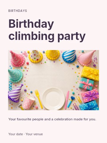 Colorful birthday party decorations flatlay in Birthday climbing party invitation template