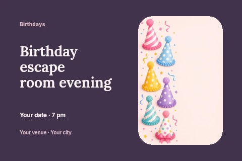 Birthday escape room evening postcard template