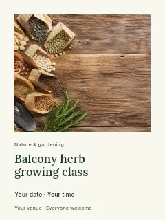 Balcony herb growing class poster template · Gallery editorial
