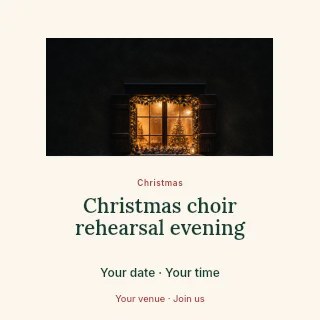 Christmas choir rehearsal evening social media post template · Picture window