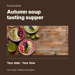 Autumn soup tasting supper social media post template · Title & photograph