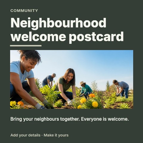 Neighbourhood welcome postcard social media post template