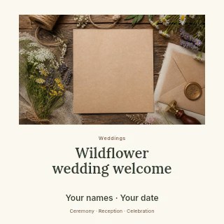 Wildflower wedding welcome social media post template · Quiet photo gallery