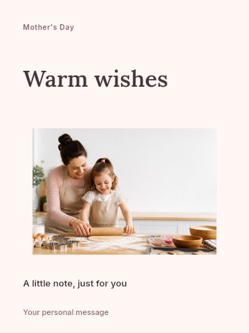 Mother and daughter baking together in Mother’s Day afternoon tea greeting card template