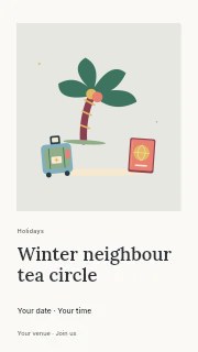 Tropical getaway with palm and little suitcase in Winter neighbour tea circle instagram story · Gallery editorial