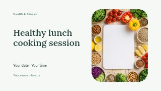 Fresh healthy vegetables and nuts frame in Healthy lunch cooking session youtube thumbnail · Horizontal photo dialogue