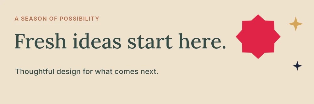 8-point broad sparkle · trio composition in Season of fresh ideas · Creative banner