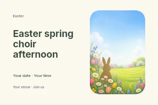 Spring meadow with rabbit silhouette in Easter spring choir afternoon postcard · Horizontal photo dialogue