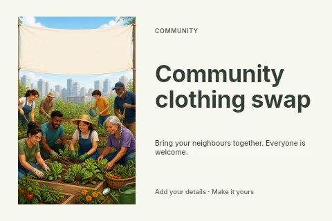 Community Gardeners Working Together in Community clothing swap postcard template