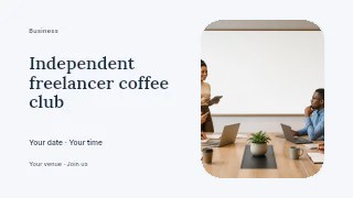Independent freelancer coffee club presentation cover template · Horizontal photo dialogue