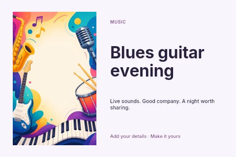 Blues guitar evening postcard template