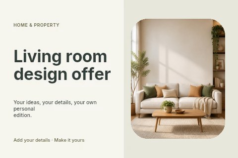 Living room design offer postcard template