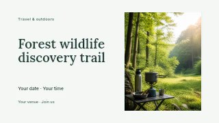 Forest wildlife discovery trail presentation cover template · Horizontal photo dialogue
