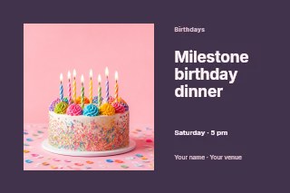 Milestone birthday dinner postcard template · Horizontal photo dialogue