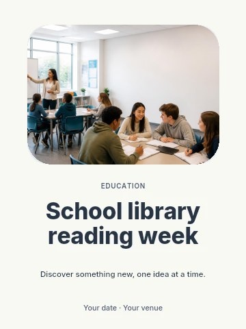 High school students learning in group discussions in School library reading week invitation template