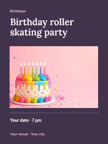 Birthday roller skating party invitation template