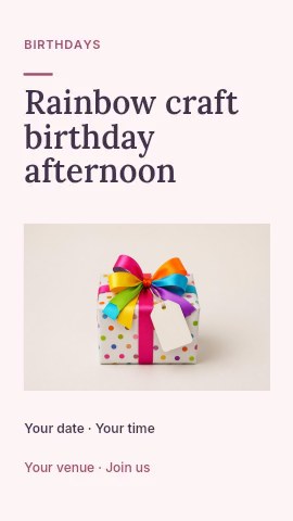 Rainbow craft birthday afternoon instagram story template · Picture window