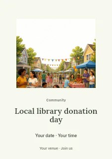 Local library donation day flyer template · Picture window
